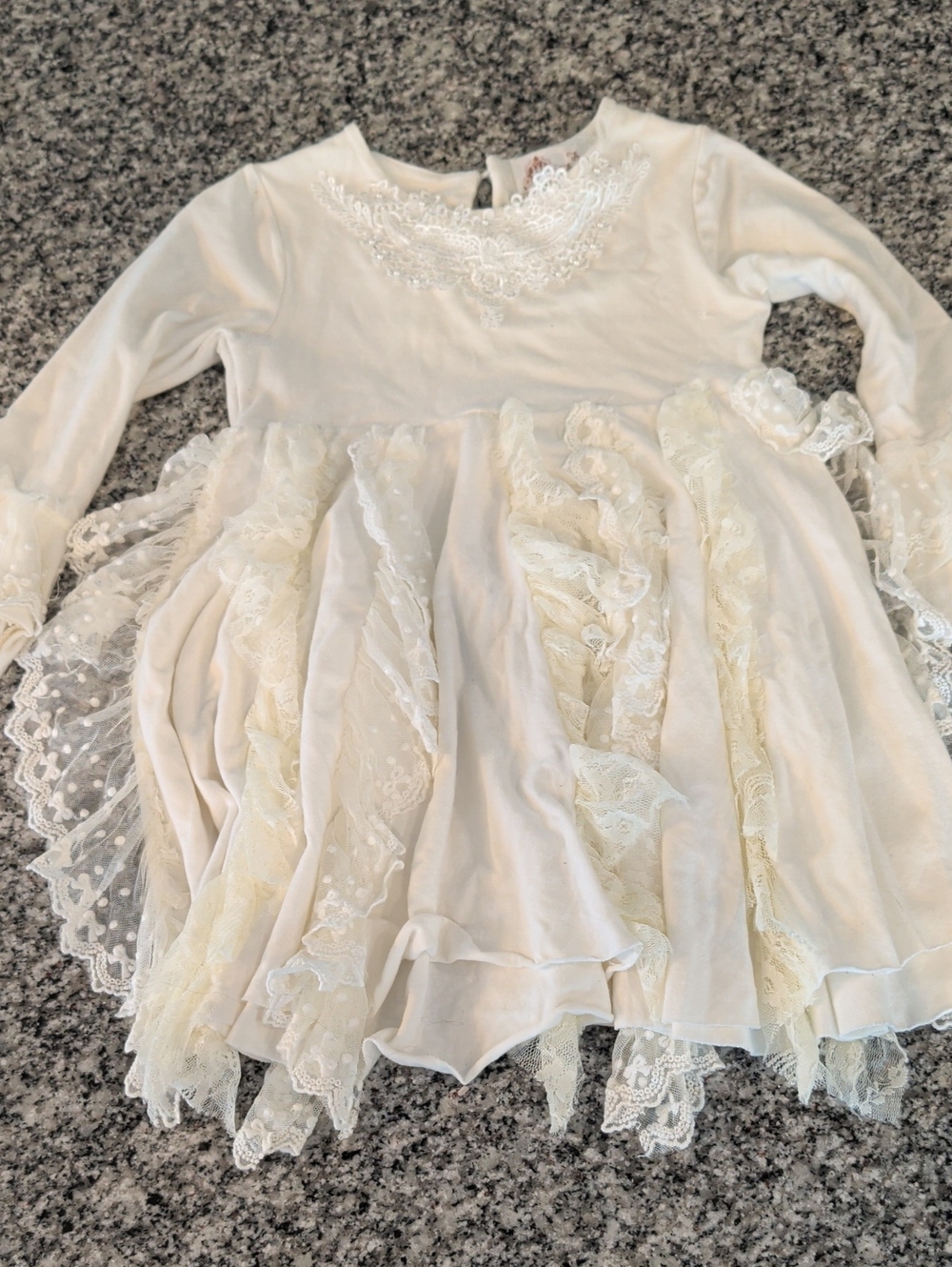 Ivory Lace Ruffle Dress - Long Sleeve Girls